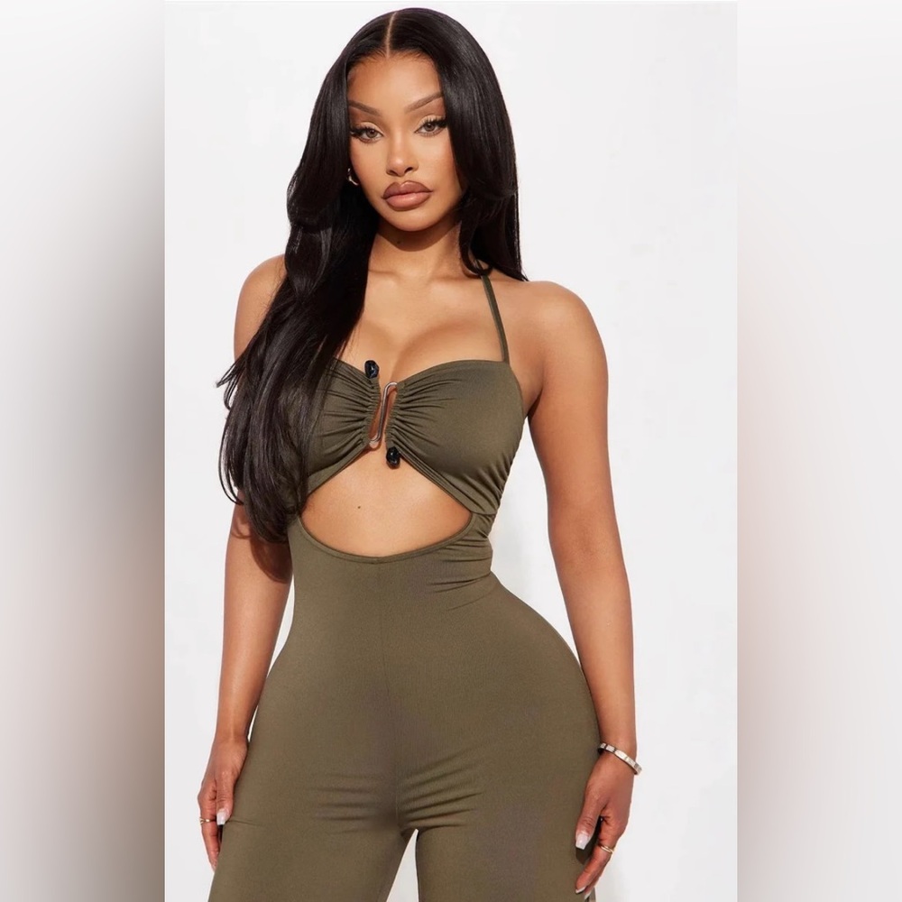 Olive Green Halter Jumpsuit